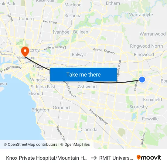 Knox Private Hospital/Mountain Hwy to RMIT University map