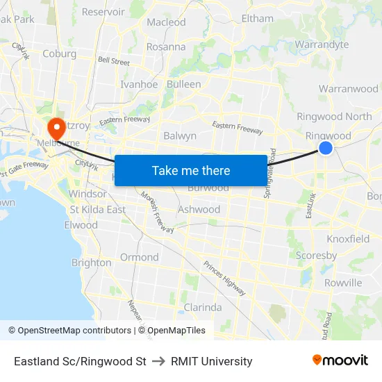 Eastland Sc/Ringwood St to RMIT University map