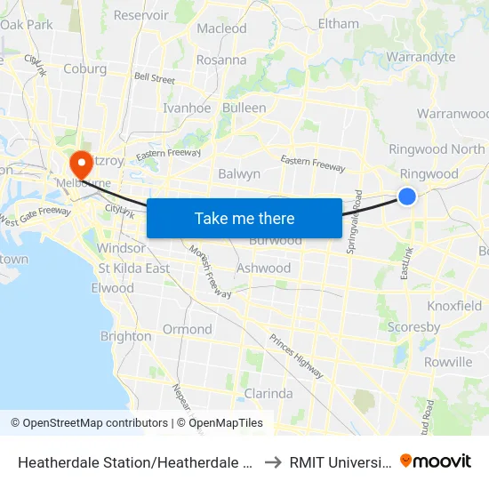 Heatherdale Station/Heatherdale Rd to RMIT University map