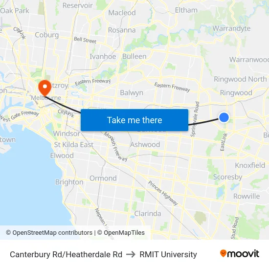 Canterbury Rd/Heatherdale Rd to RMIT University map