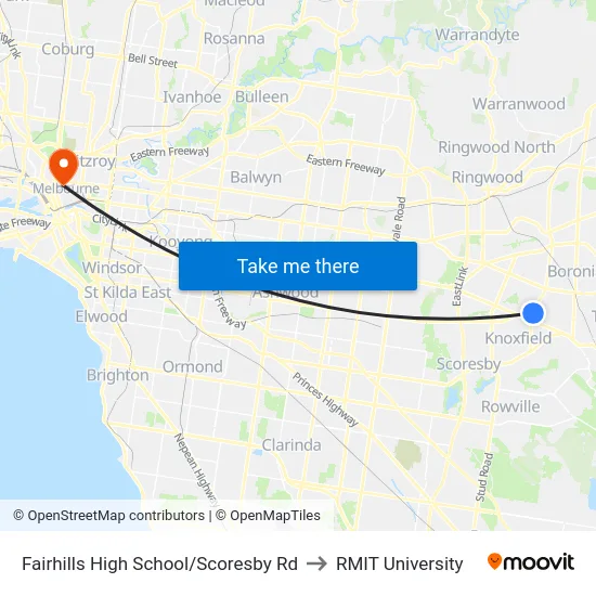 Fairhills High School/Scoresby Rd to RMIT University map
