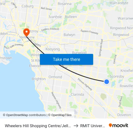 Wheelers Hill Shopping Centre/Jells Rd to RMIT University map