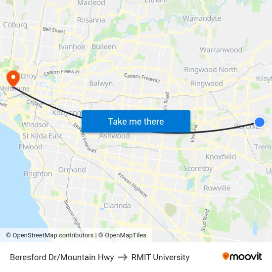 Beresford Dr/Mountain Hwy to RMIT University map