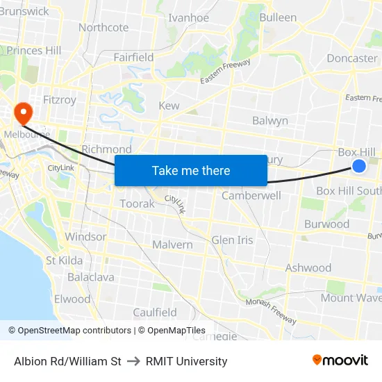 Albion Rd/William St to RMIT University map