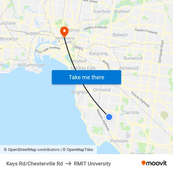 Keys Rd/Chesterville Rd to RMIT University map