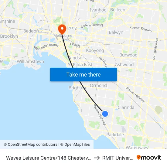 Waves Leisure Centre/148 Chesterville Rd to RMIT University map