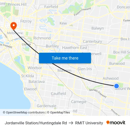 Jordanville Station/Huntingdale Rd to RMIT University map