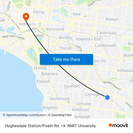 Hughesdale Station/Poath Rd to RMIT University map
