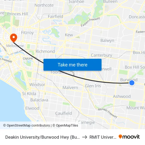 Deakin University/Burwood Hwy to RMIT University map