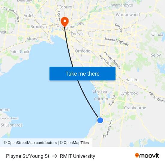 Playne St/Young St to RMIT University map