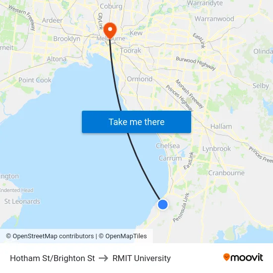 Hotham St/Brighton St to RMIT University map