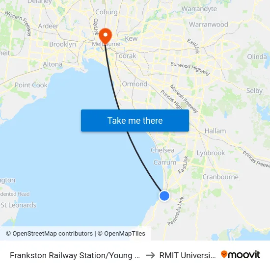 Frankston Railway Station/Young St to RMIT University map