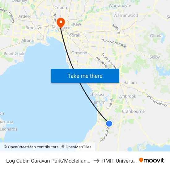Log Cabin Caravan Park/Mcclelland Dr to RMIT University map