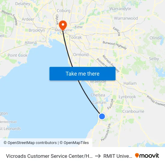 Vicroads Customer Service Center/Hartnett Dr to RMIT University map