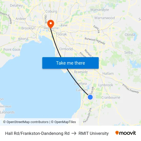 Hall Rd/Frankston-Dandenong Rd to RMIT University map