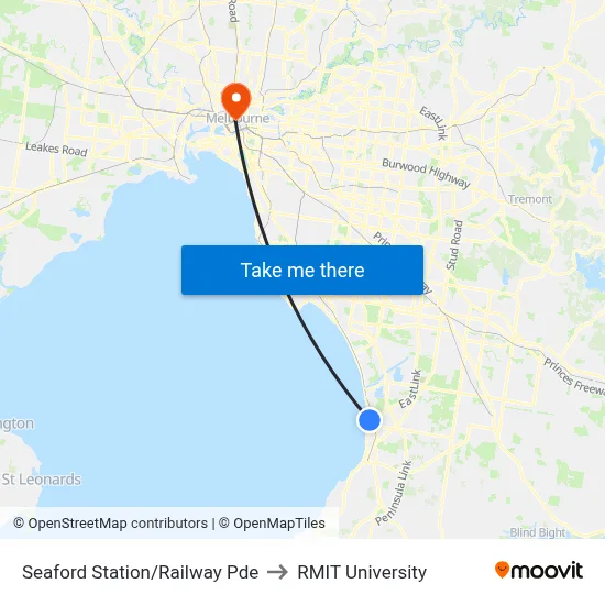 Seaford Station/Railway Pde to RMIT University map