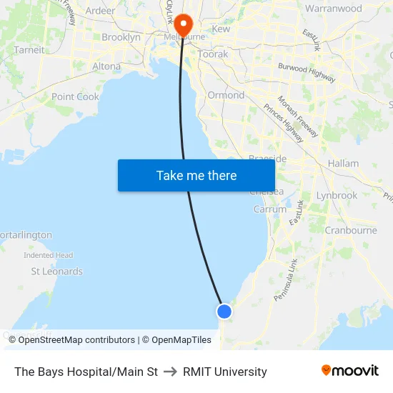 The Bays Hospital/Main St to RMIT University map