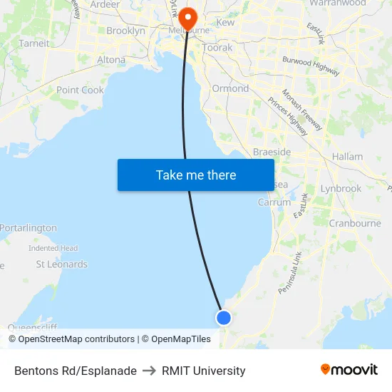 Bentons Rd/Esplanade to RMIT University map