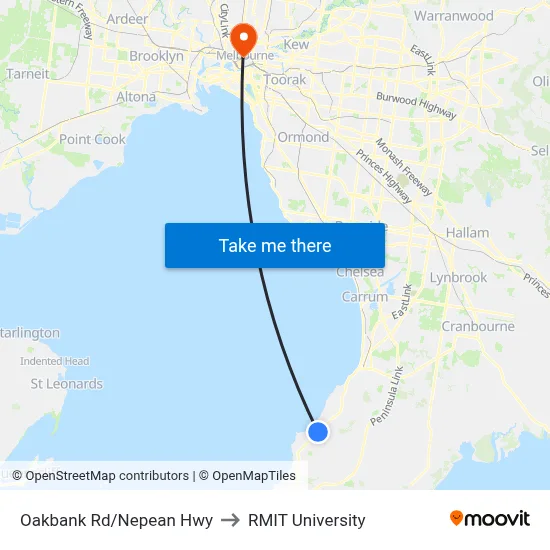 Oakbank Rd/Nepean Hwy to RMIT University map