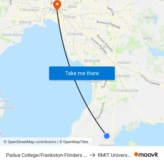 Padua College/Frankston-Flinders Rd to RMIT University map