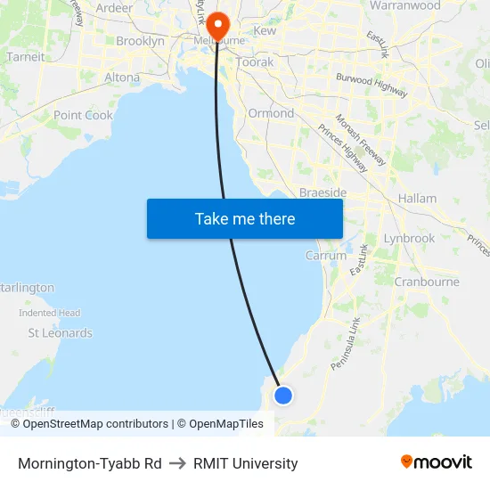 Mornington-Tyabb Rd to RMIT University map