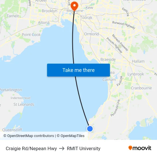 Craigie Rd/Nepean Hwy to RMIT University map