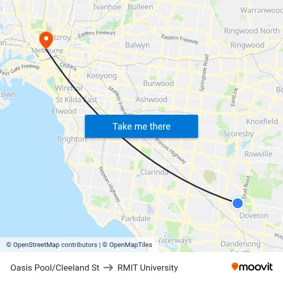 Oasis Pool/Cleeland St to RMIT University map