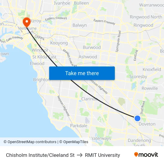 Chisholm Institute/Cleeland St to RMIT University map