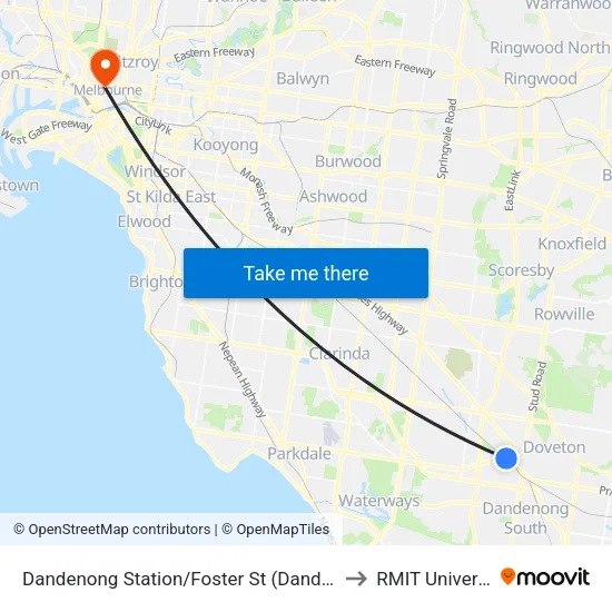 Dandenong Station/Foster St to RMIT University map