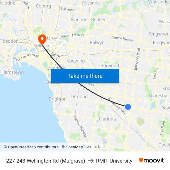 227-243 Wellington Rd to RMIT University map