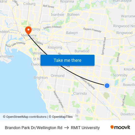 Brandon Park Dr/Wellington Rd to RMIT University map