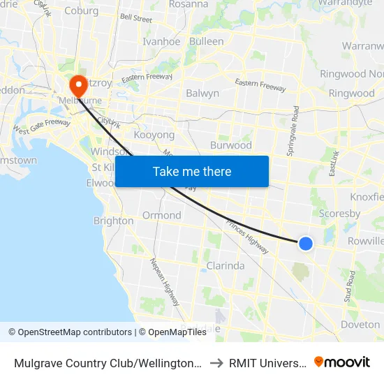 Mulgrave Country Club/Wellington Rd to RMIT University map