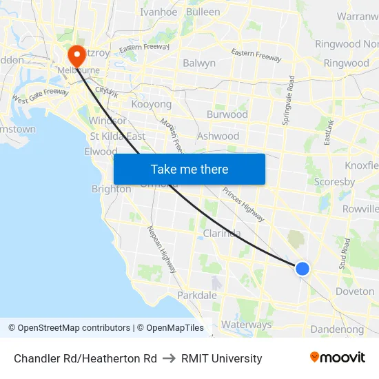 Chandler Rd/Heatherton Rd to RMIT University map