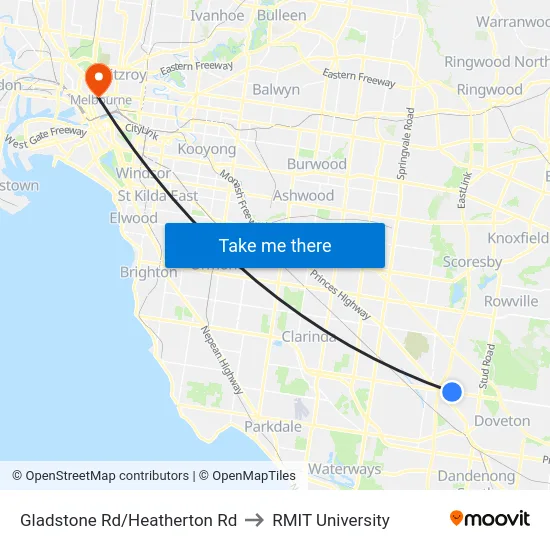 Gladstone Rd/Heatherton Rd to RMIT University map
