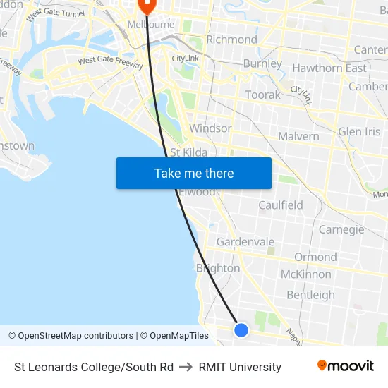 St Leonards College/South Rd to RMIT University map
