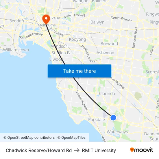 Chadwick Reserve/Howard Rd to RMIT University map