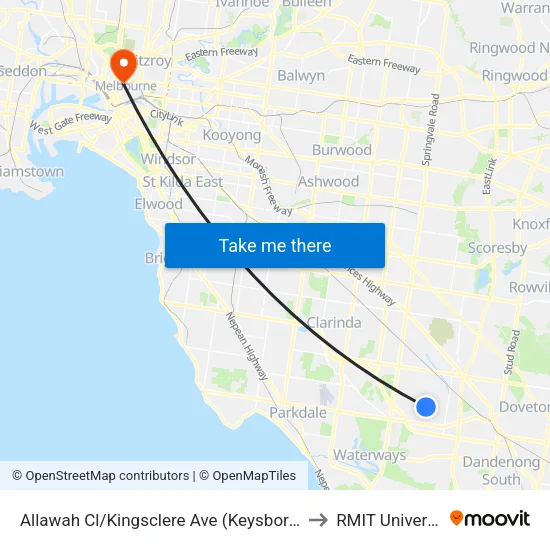 Allawah Cl/Kingsclere Ave to RMIT University map