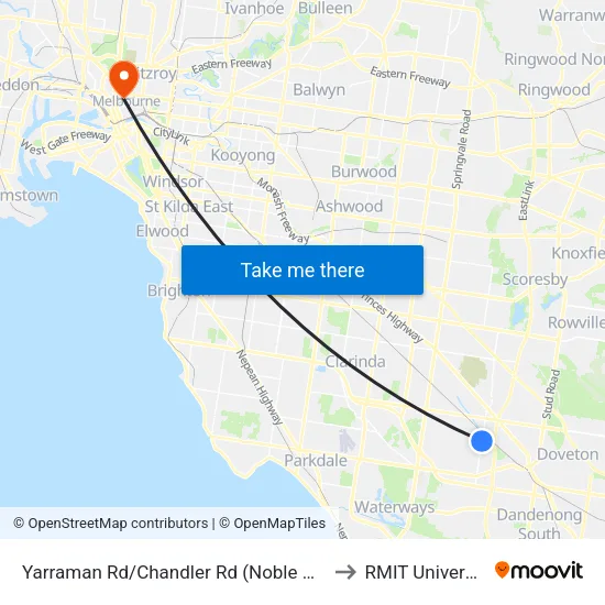 Yarraman Rd/Chandler Rd to RMIT University map