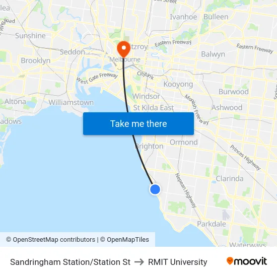 Sandringham Station/Station St to RMIT University map