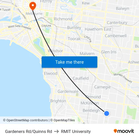 Gardeners Rd/Quinns Rd to RMIT University map