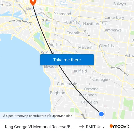 King George VI Memorial Reserve/East Boundary Rd to RMIT University map