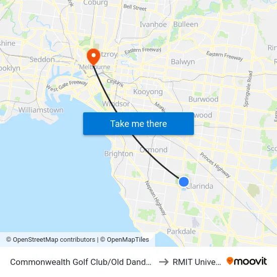 Commonwealth Golf Club/Old Dandenong Rd to RMIT University map