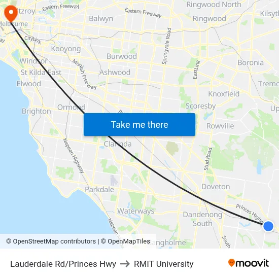 Lauderdale Rd/Princes Hwy to RMIT University map