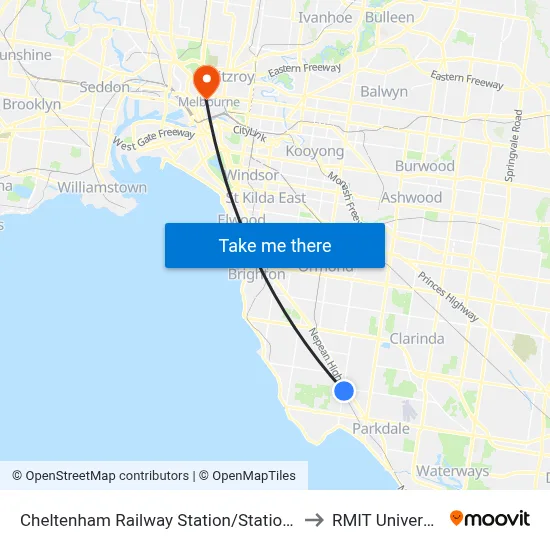 Cheltenham Railway Station/Station Rd to RMIT University map