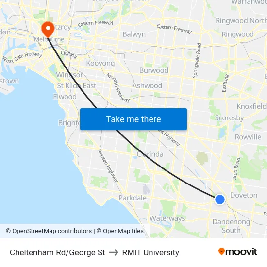Cheltenham Rd/George St to RMIT University map