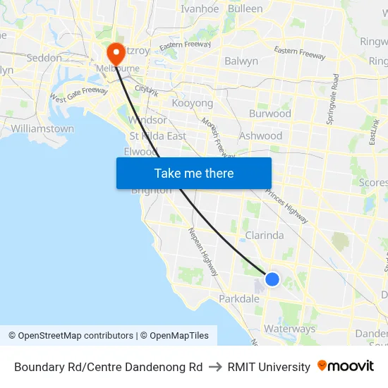 Boundary Rd/Centre Dandenong Rd to RMIT University map