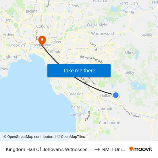 Kingdom Hall Of Jehovah's Witnesses/Ernst Wanke Rd to RMIT University map