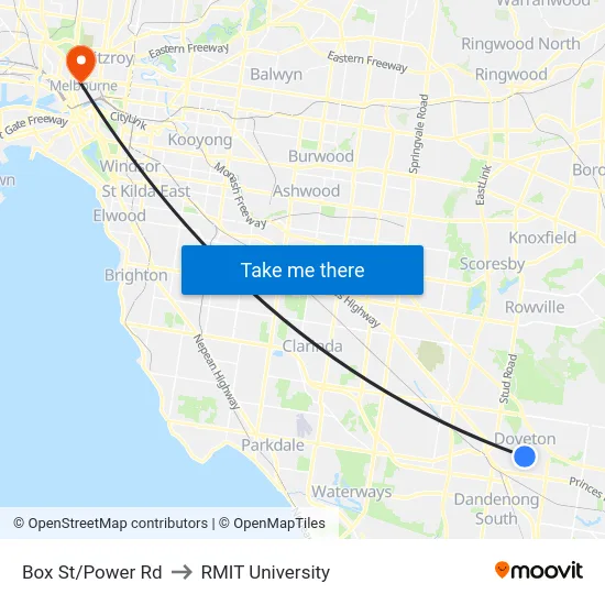 Box St/Power Rd to RMIT University map