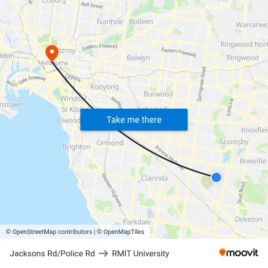 Jacksons Rd/Police Rd to RMIT University map