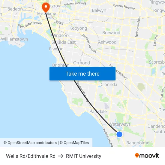 Wells Rd/Edithvale Rd to RMIT University map